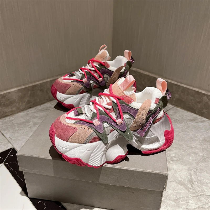 老爹鞋女2024年新款拼色厚底松糕小众设计感网红爆款运动鞋女鞋潮