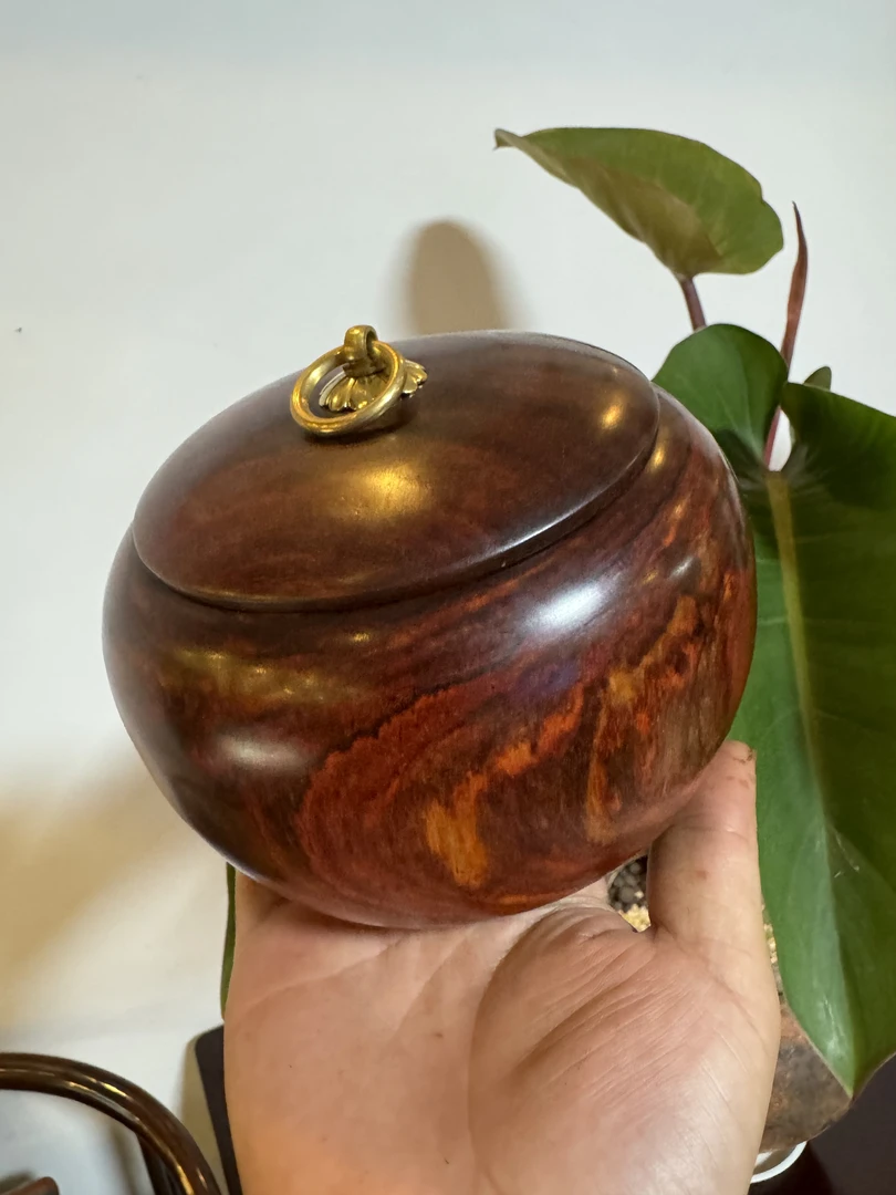 檀论东森一物一拍血檀原木摆件素茶叶罐编码