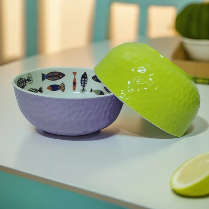 小鱼彩色家用汤碗