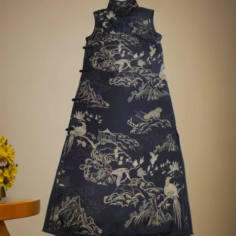 缎味原创-花鸟无袖旗袍