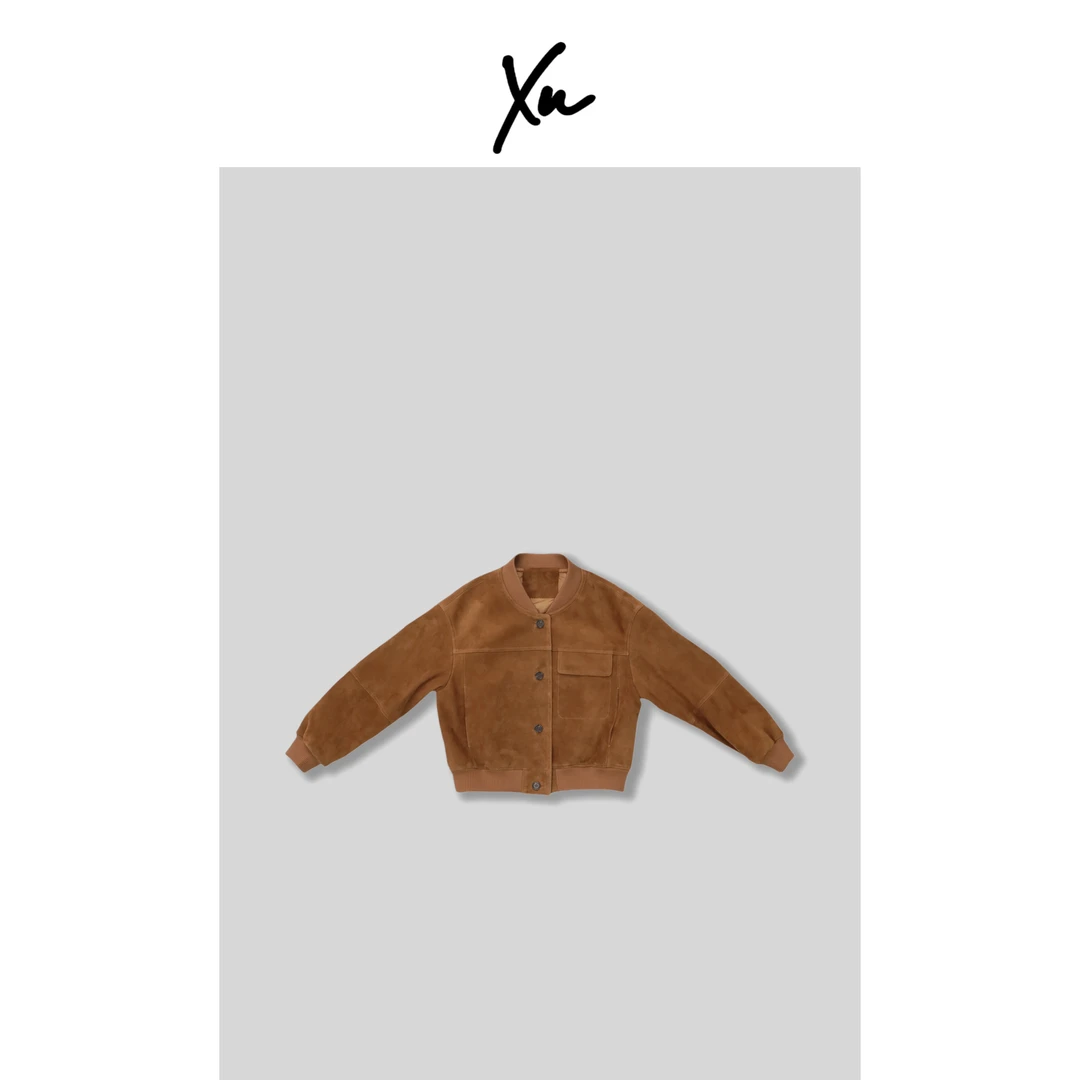 XU 进口正绒扣子款棒球服 真皮皮衣