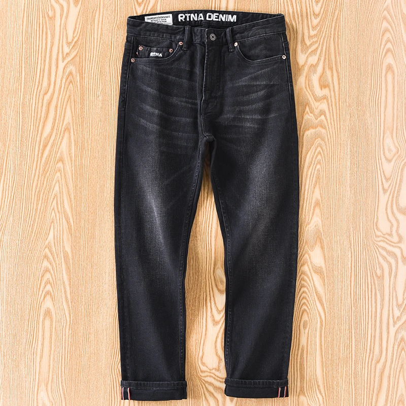 瑶笛严选赤耳单宁牛仔裤男038款小直筒修身版型高端面料裤子男