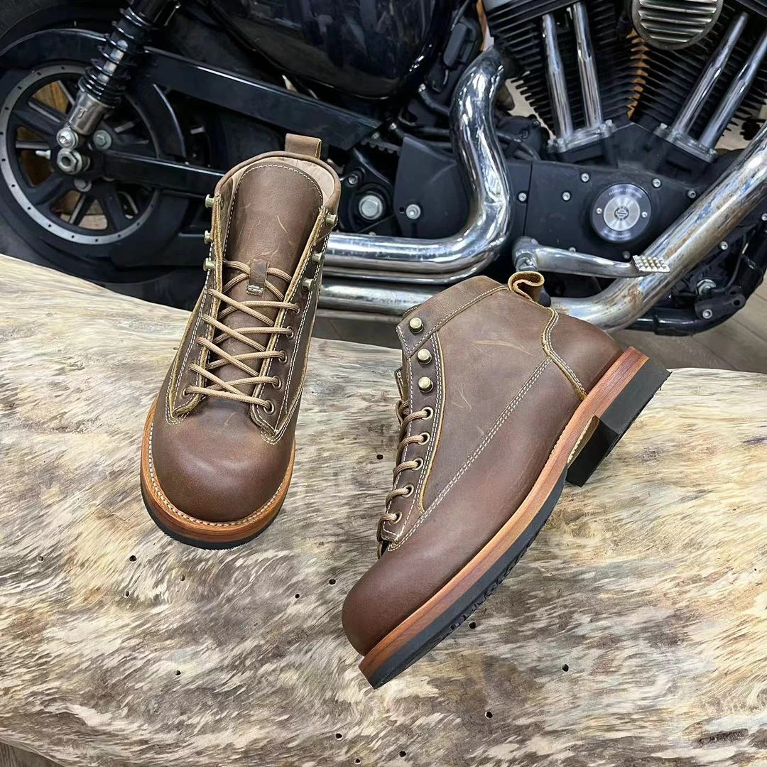 短脸15552高帮疯马真皮大底阿美咔叽固特异工艺工装靴