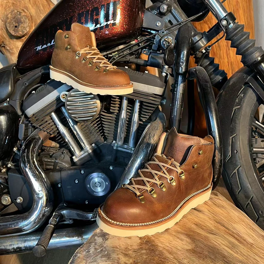 山脉之光疯马牛皮固特异工艺靴阿美咔叽风复古潮鞋男