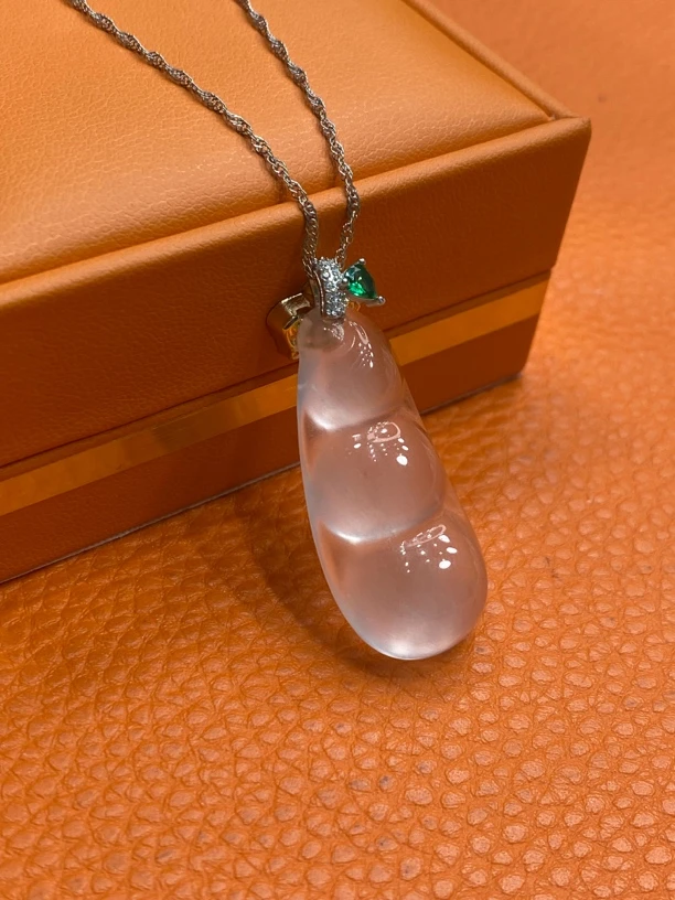 （鼎轩珠宝) 俄料玻璃种 黑钢福豆 s925银镶 送银链