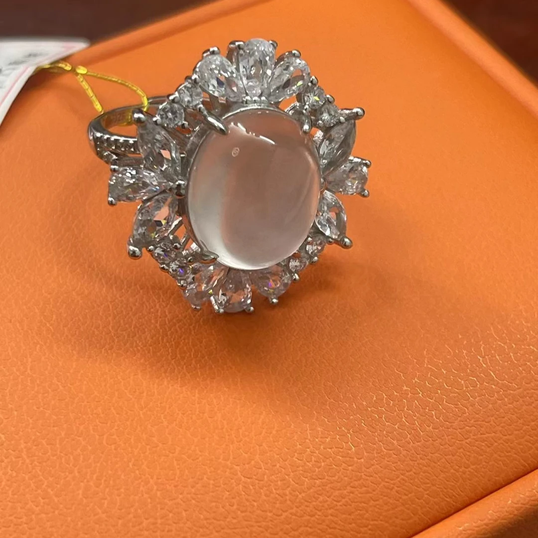 天然俄料 石英质玉 s925银镶蛋面戒指