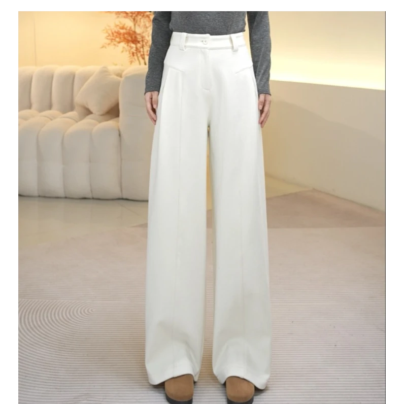 新款加厚秋冬款阔腿裤灰色经典高腰遮肉显瘦A版长裤宽松休闲女裤