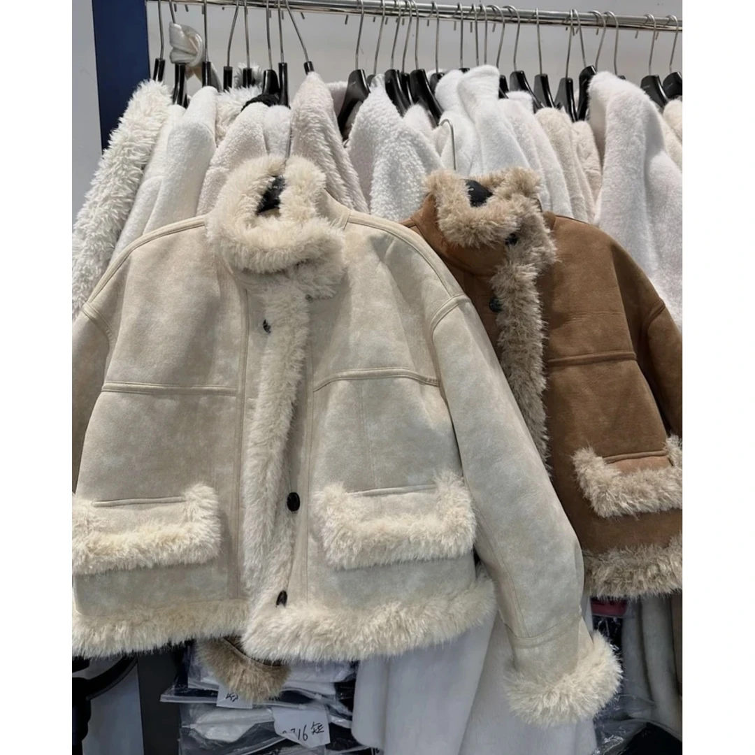 皮毛一体外套女2025新款百搭时尚休闲小个子短款上衣002