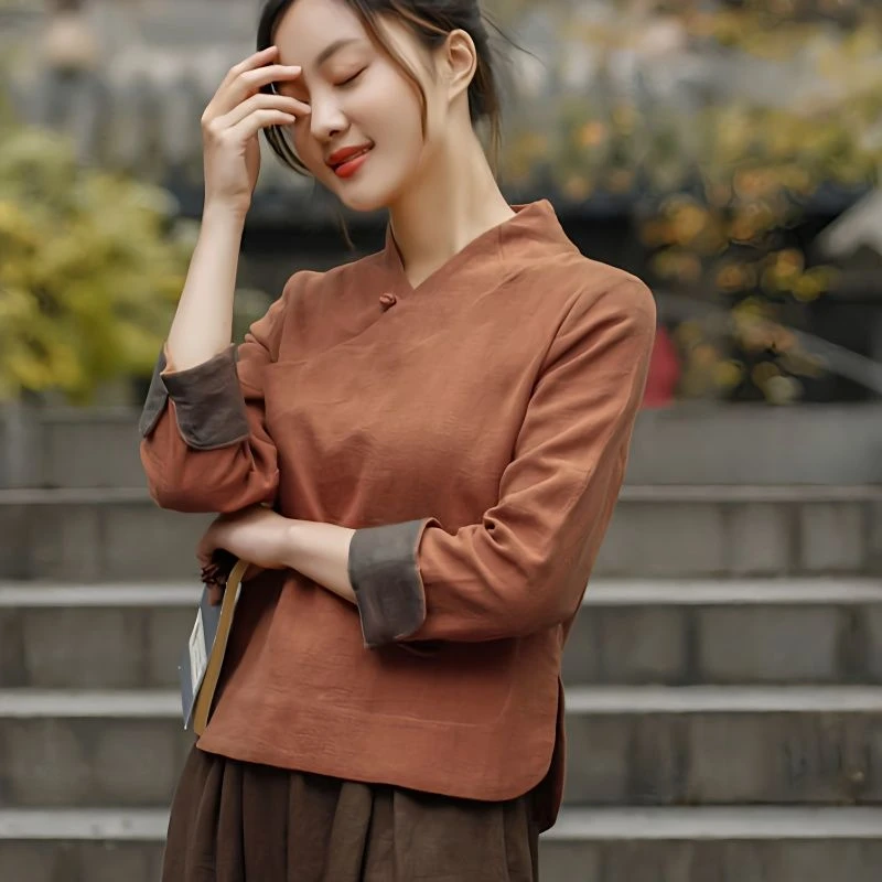 棉麻汉服改良茶服女禅意茶艺服装中式女装国风文艺禅服佛系中国风