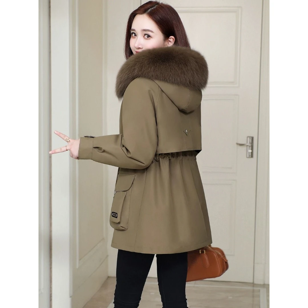 派克服女2024冬季新款狐狸毛领真毛兔毛内胆可拆卸年轻款皮草外套