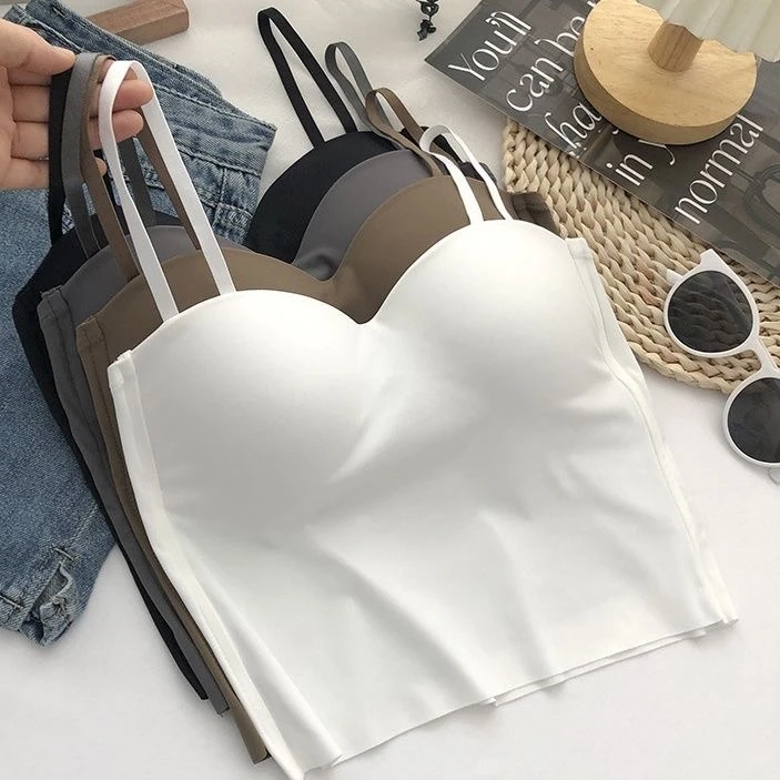 冰丝白色吊带背心外穿短款女无钢圈夏季韩版百搭修身吊带美背上衣