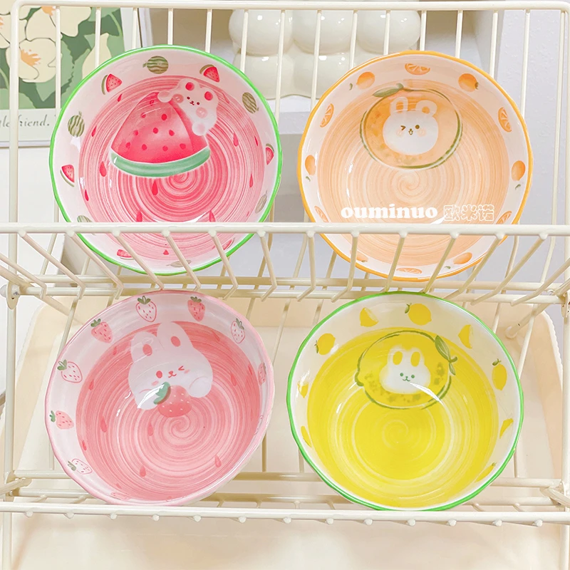 【萌兔联盟】5英寸米饭碗4个釉下彩大容量吃饭碗酸奶碗餐具陶瓷