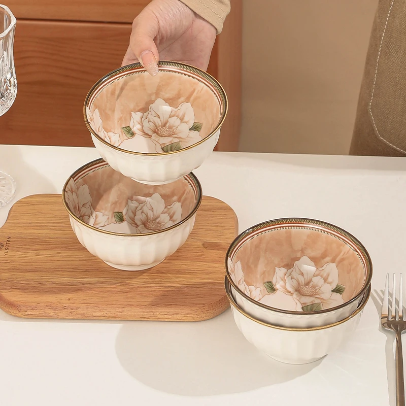 【年货浮力】山茶花4.5英寸米饭碗家用陶瓷碗釉下彩防烫防滑饭碗