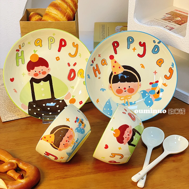 【家有儿女-哥们姐妹组合】6件套可爱卡通陶瓷釉下彩工艺餐具组合