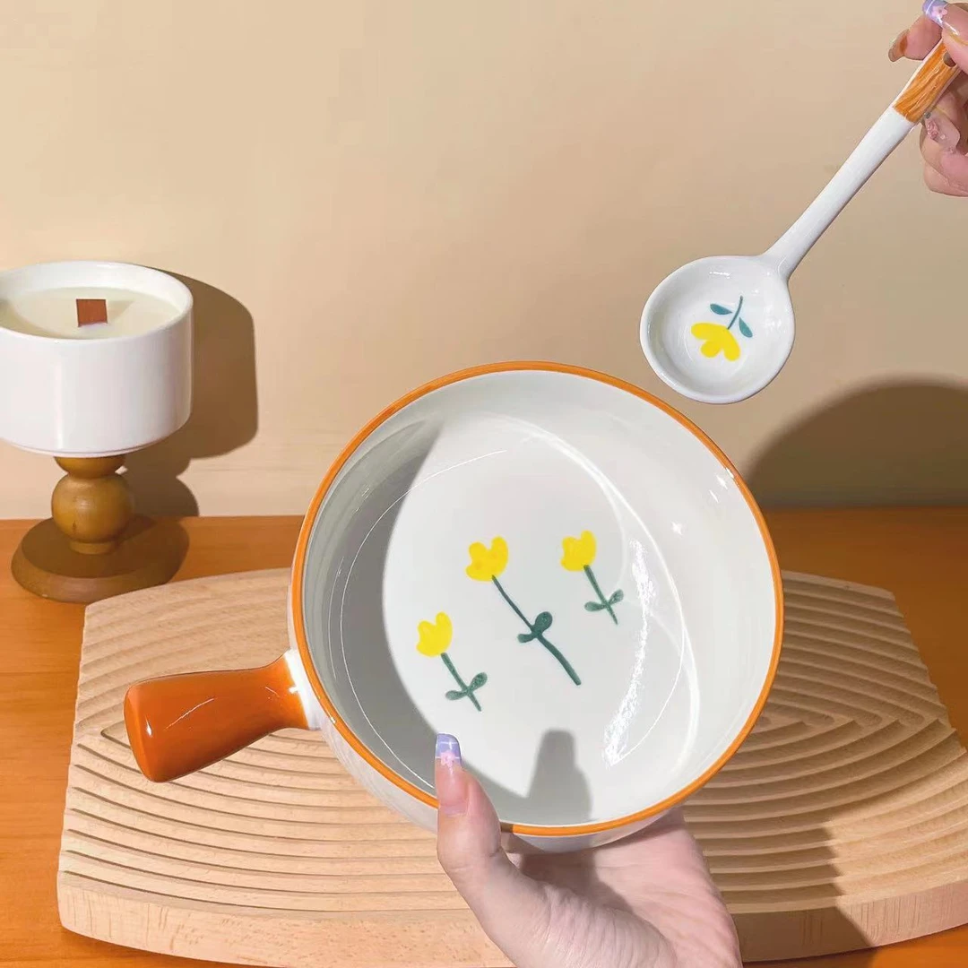 【玫瑰皇后.】夏日小清新家用6英寸手把碗勺创意组合高颜值陶瓷餐具
