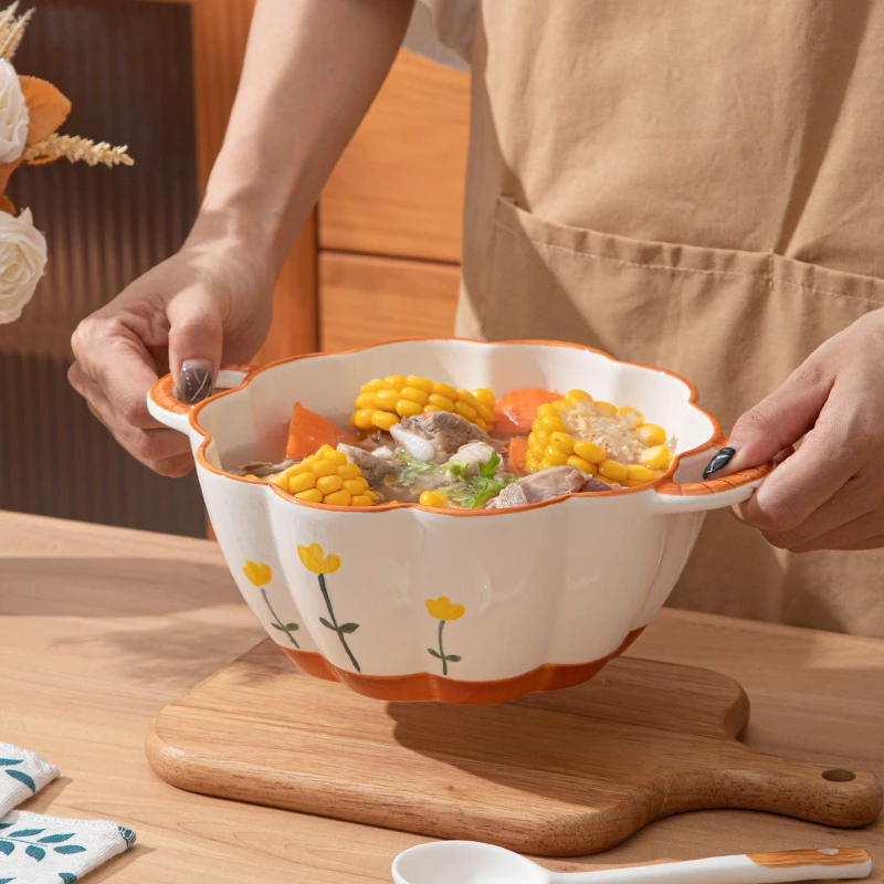 【c玫瑰皇后】9.5英寸双耳碗单碗陶瓷釉下彩大容量甜品碗学创意情侣