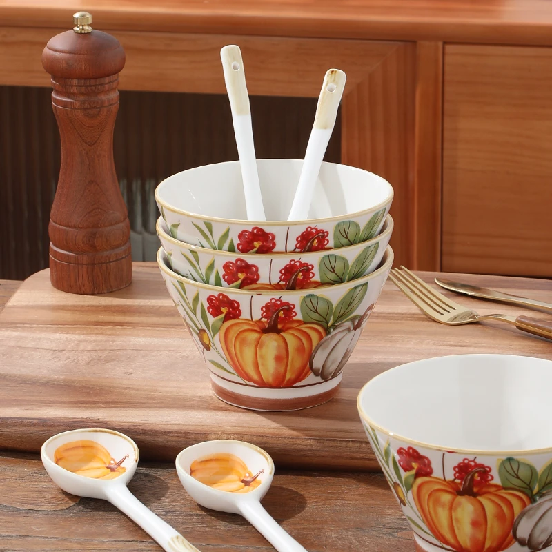 【南瓜花园】餐具家用创意5英寸斗笠碗釉下彩网红米饭碗