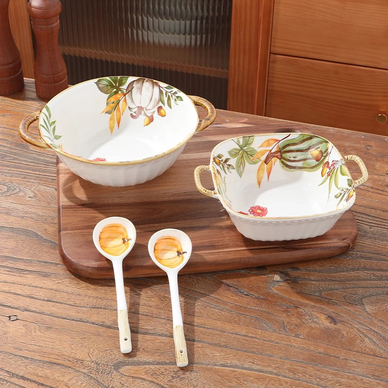 【南瓜花园4件套含2勺】碗勺套装家用餐具高颜值复古碗盘组合