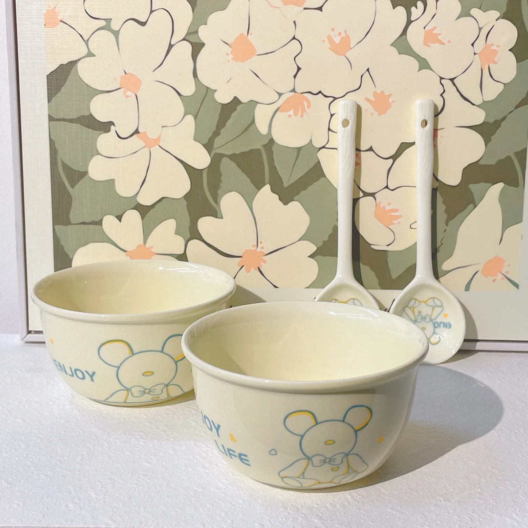 【酷酷熊2面碗2勺】6英寸面碗大容量陶瓷釉下彩学生宿舍碗创意