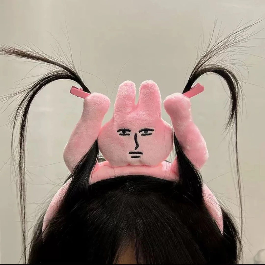 粉红兔子发箍搞怪趣味头箍抓刘海薅头发发捆卡通发箍毛绒绒网红