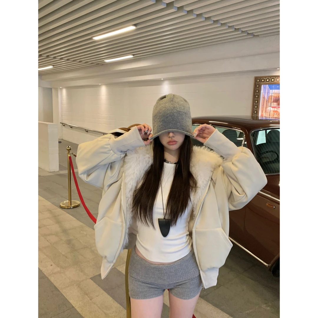 WSMY厚外套休闲宽松加绒加厚冬季设计感百搭连帽韩版棉衣外套