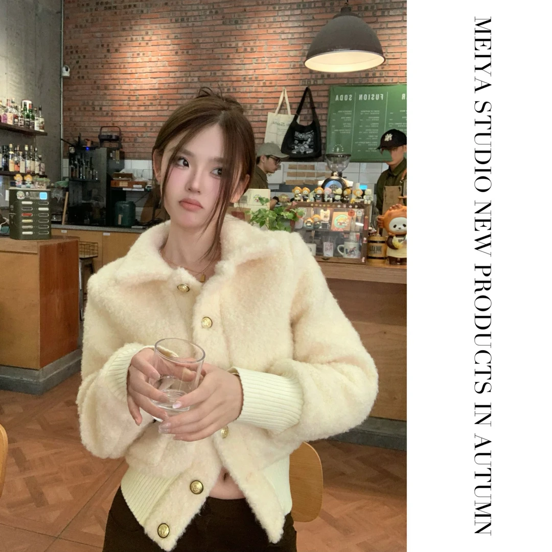 WSMY厚外套气质短款百搭加厚毛绒冬季小香风韩版秋冬夹克上衣外套