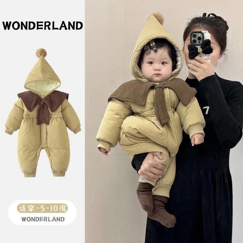 婴幼儿加厚棉服冬装夹棉连体衣男女宝衣服哈衣冬季保暖外出服抱衣