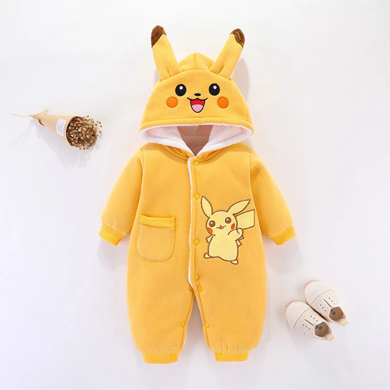新生儿婴儿加厚冬款保暖秋冬季宝宝爬行服洋气皮卡丘连体衣外出服