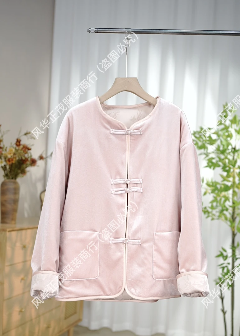 【3205】若雪加棉款  新中式国风重工丝绒提花圆领外套时尚复古外套