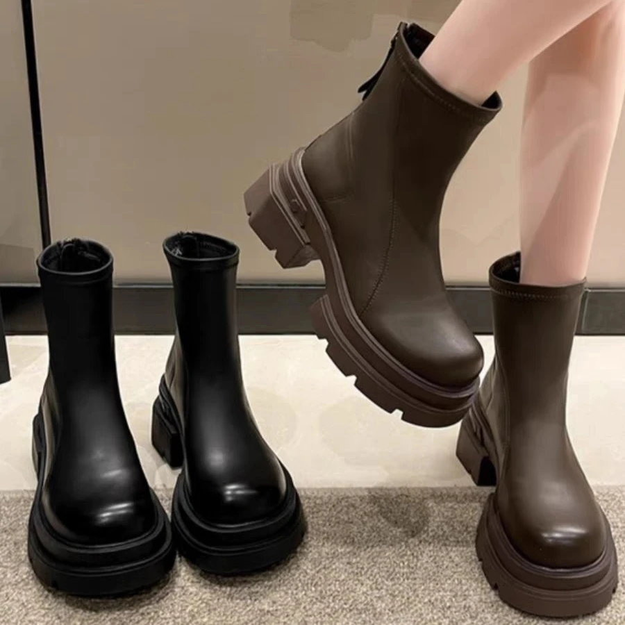 厚底秋季新款网红爆款时尚百搭瘦瘦短靴6106(加绒)