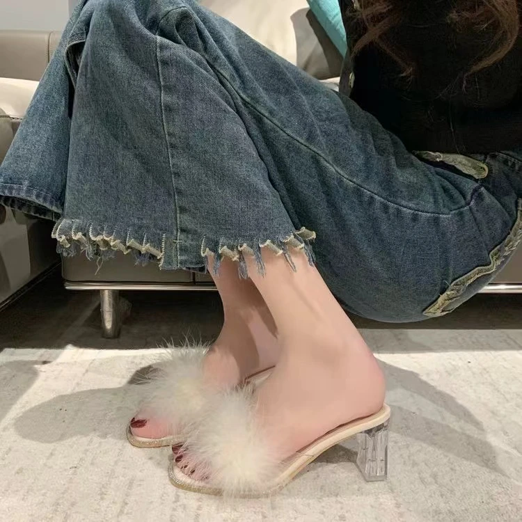 英伦女夏外穿新款韩版厚底高跟粗跟水钻拖鞋11-6或1089