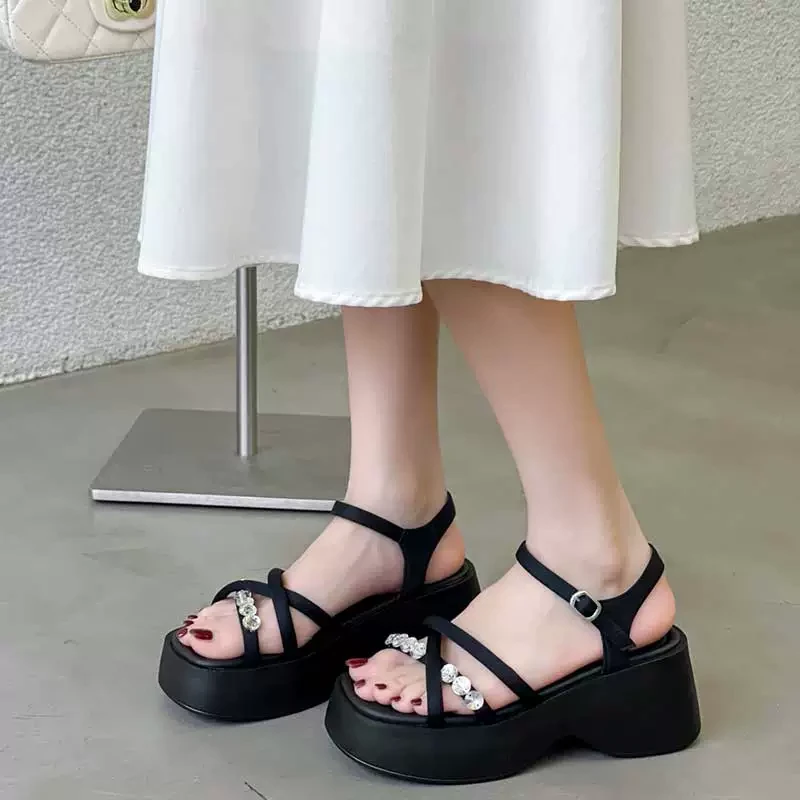 仙女风露趾水钻夏季新款厚底增高法式配裙子凉鞋980-8