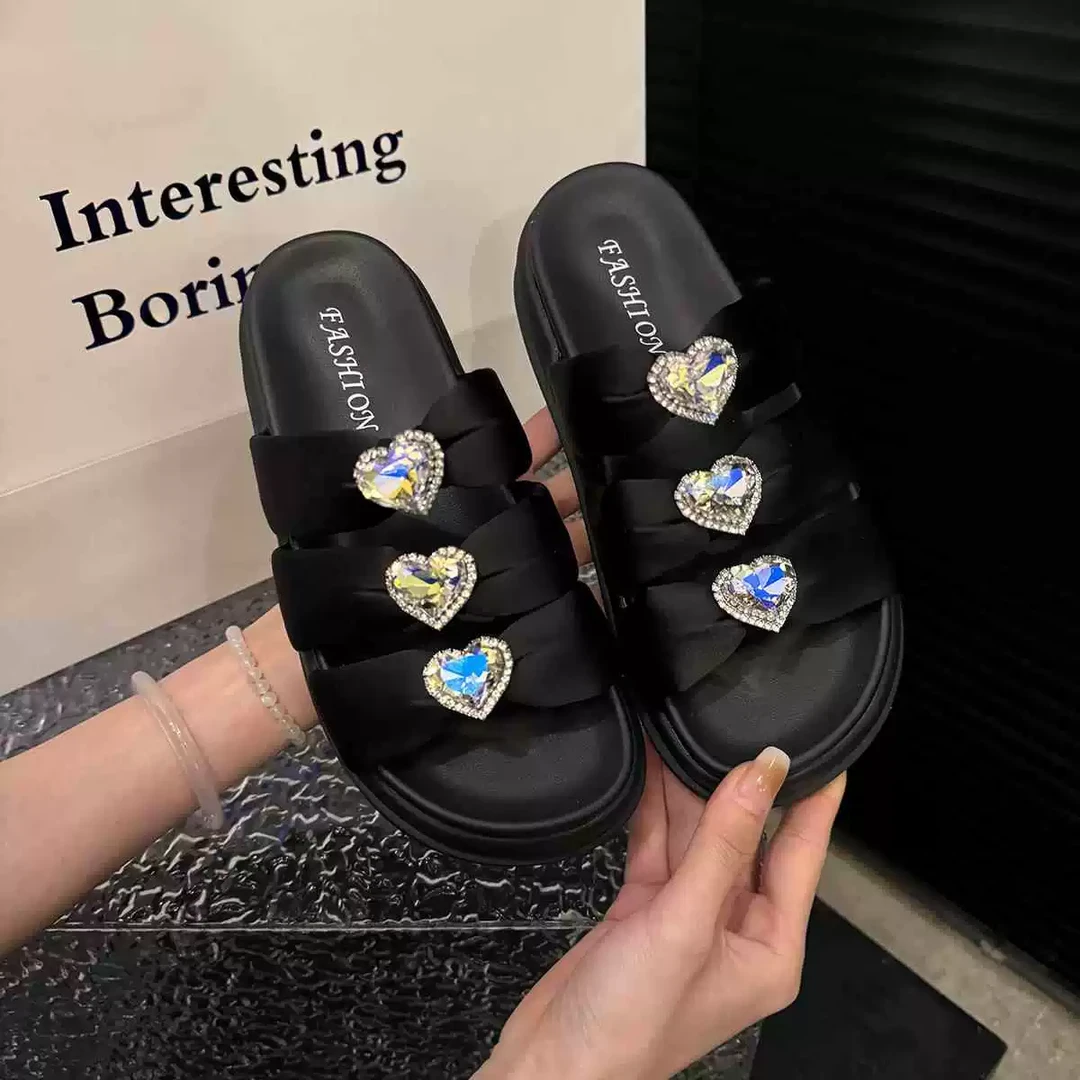 网红时尚新款爆款夏季外穿百搭厚底软底水钻拖鞋A310