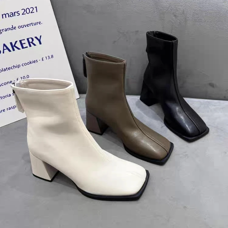 秋冬季新款方跟百搭时尚后拉链短靴72-3056(不加绒)