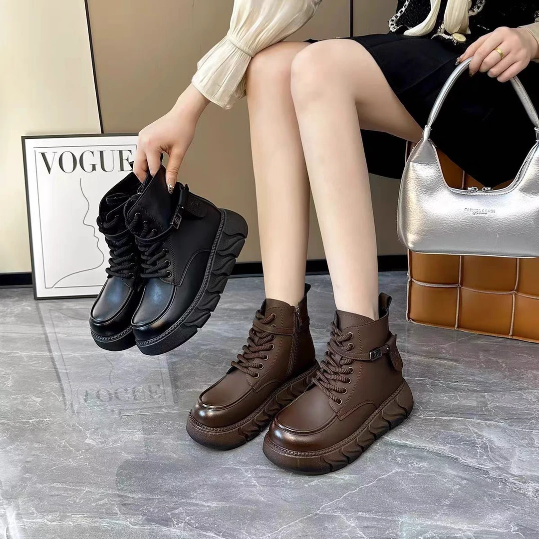 厚底秋冬新款英伦风小个子增高百搭炸街短靴LN61(加绒)