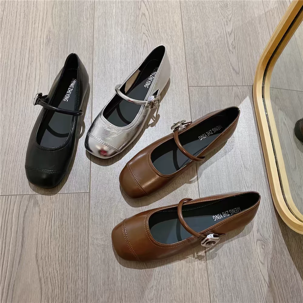 浅口搭扣春季新款韩版方头平底软底单鞋208(单鞋)