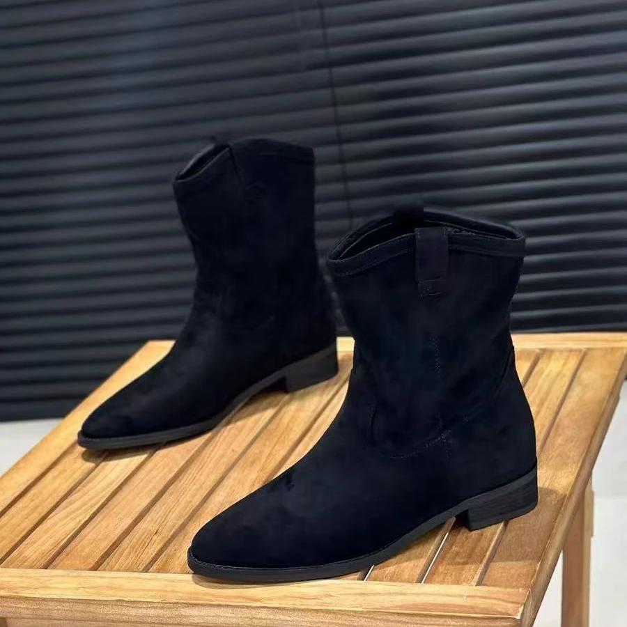 网红英伦风尖头新款秋冬复古百搭短靴3019-05(加薄绒,拍大一码)