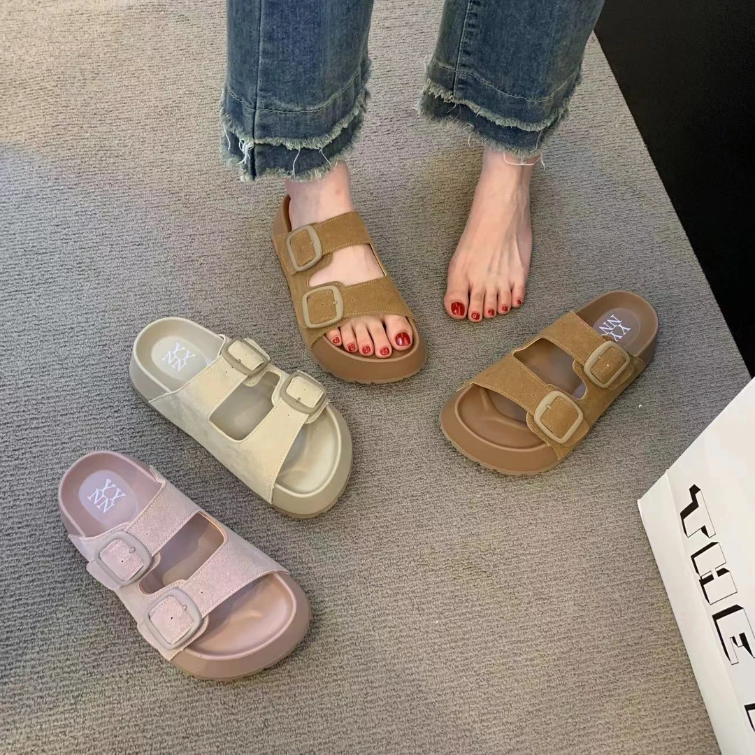 法式晚风拖鞋女夏季新款配裙子仙女风复古拖鞋888-1(双扣拖鞋）