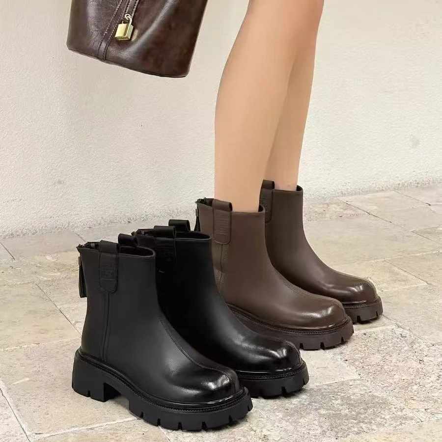 女式英伦学院风新款秋冬网红复古显脚小瘦瘦短靴S1068-1(加绒)