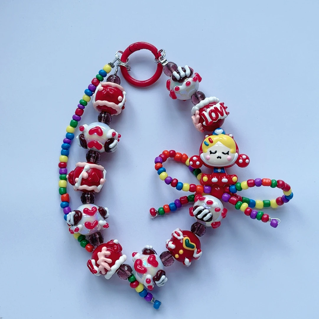 diy手绘珠定制手机链包包链钥匙链手工可爱创意个性卡通小萌粒