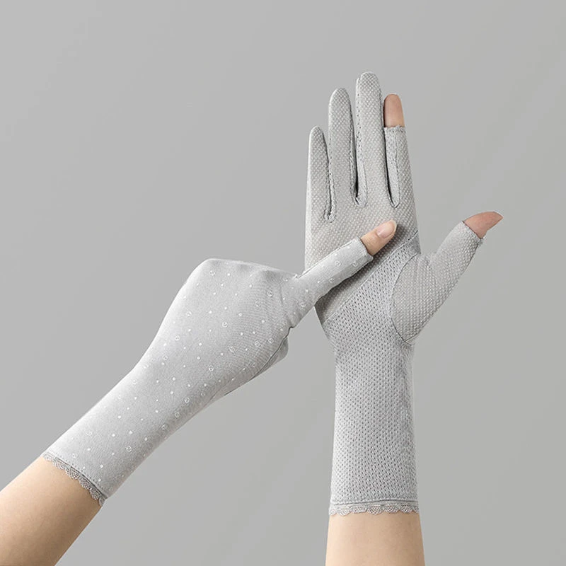 防晒手套女款加长款夏防紫外线开车电动车可触屏露指头采茶棉手套