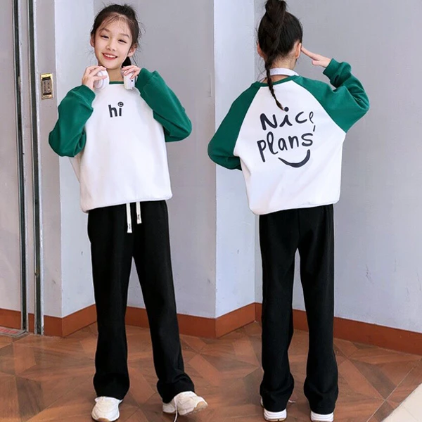 中大童女童春季卫衣套装2025新款韩版初中高中学生休闲裤子两件套