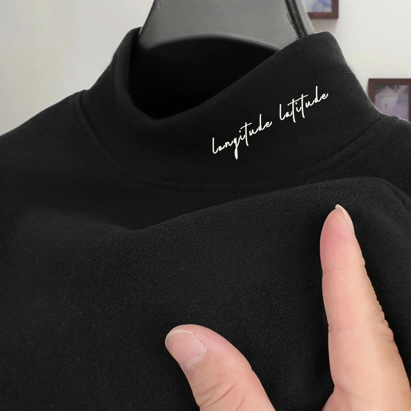 秋冬打底衫男内搭冬季美式潮牌半高领上衣男士双面加绒长袖t恤男