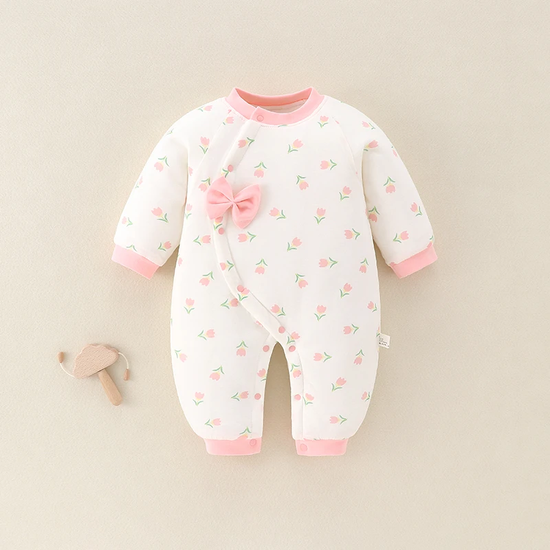 2024秋冬新款150g保暖棉衣新生宝宝婴幼儿衣服连体（郁金香）