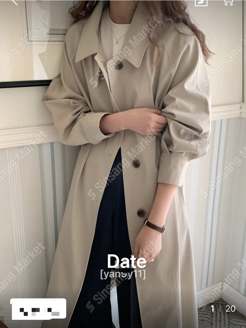 早秋韩系学姐风宽松落肩中长款显瘦风衣