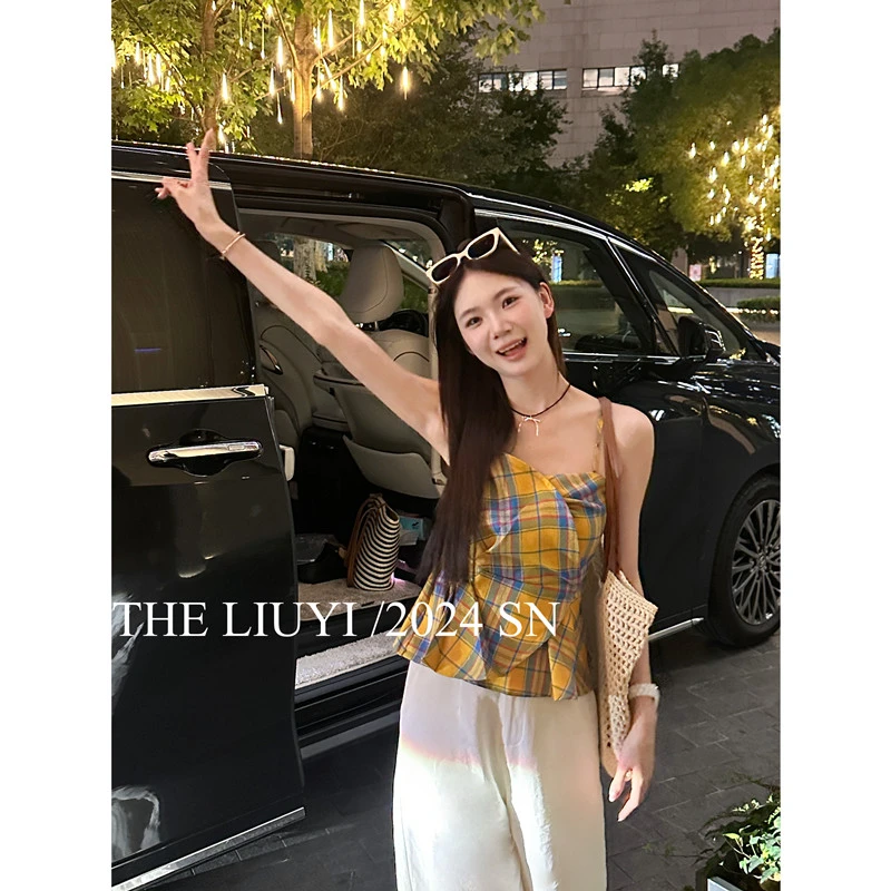 【LIUYI】全城热恋~夏季撞色格纹吊带上衣46183