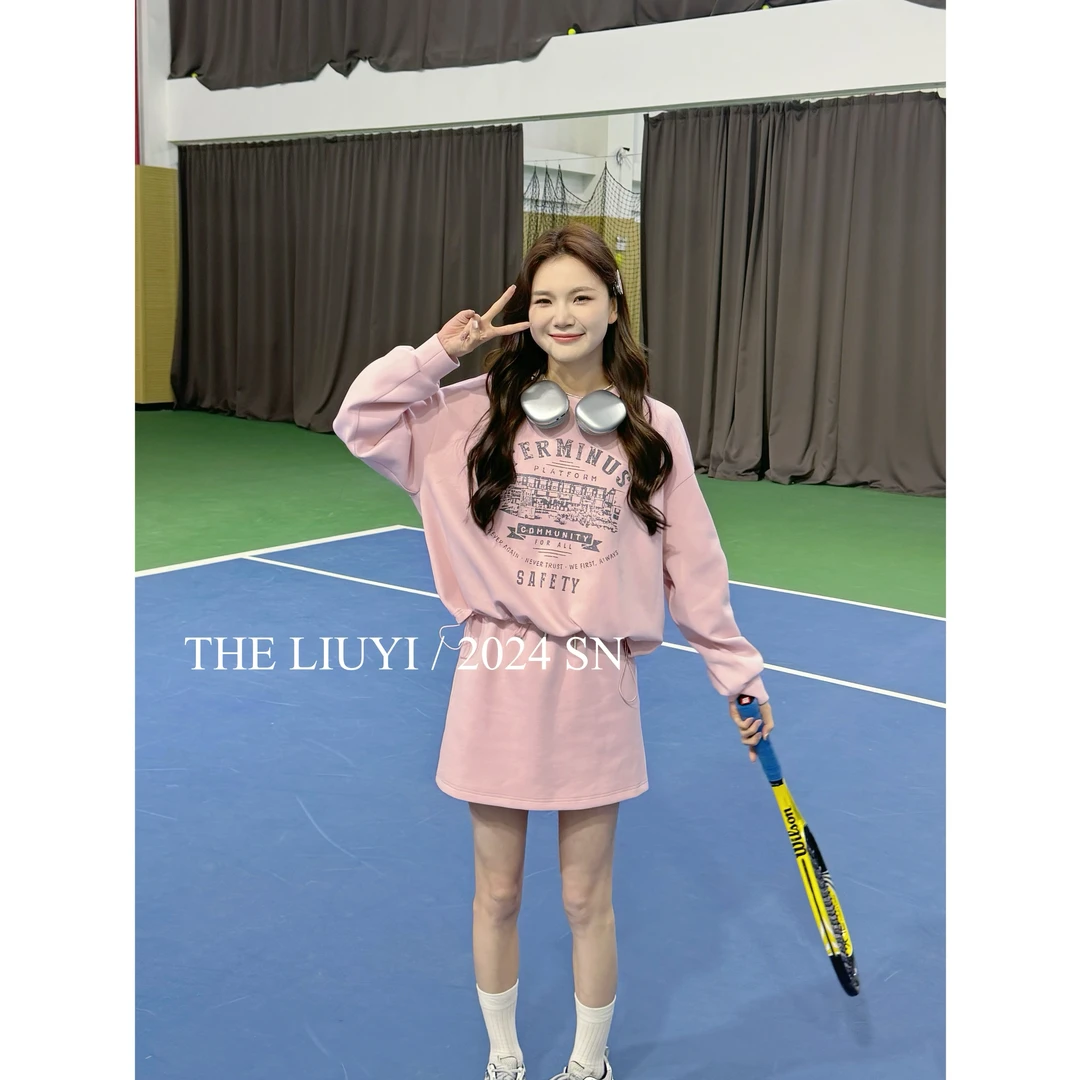 【LIUYI】少女时代~休闲两件套宽松圆领卫衣高腰半身短裙43211