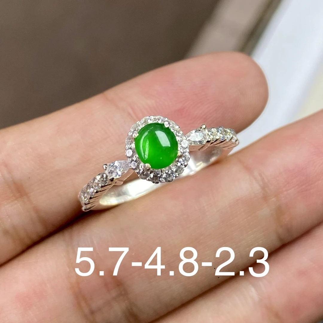 特！色标！天然缅料正冰正阳绿蛋面男女戒指戒面无纹裂可设计镶嵌