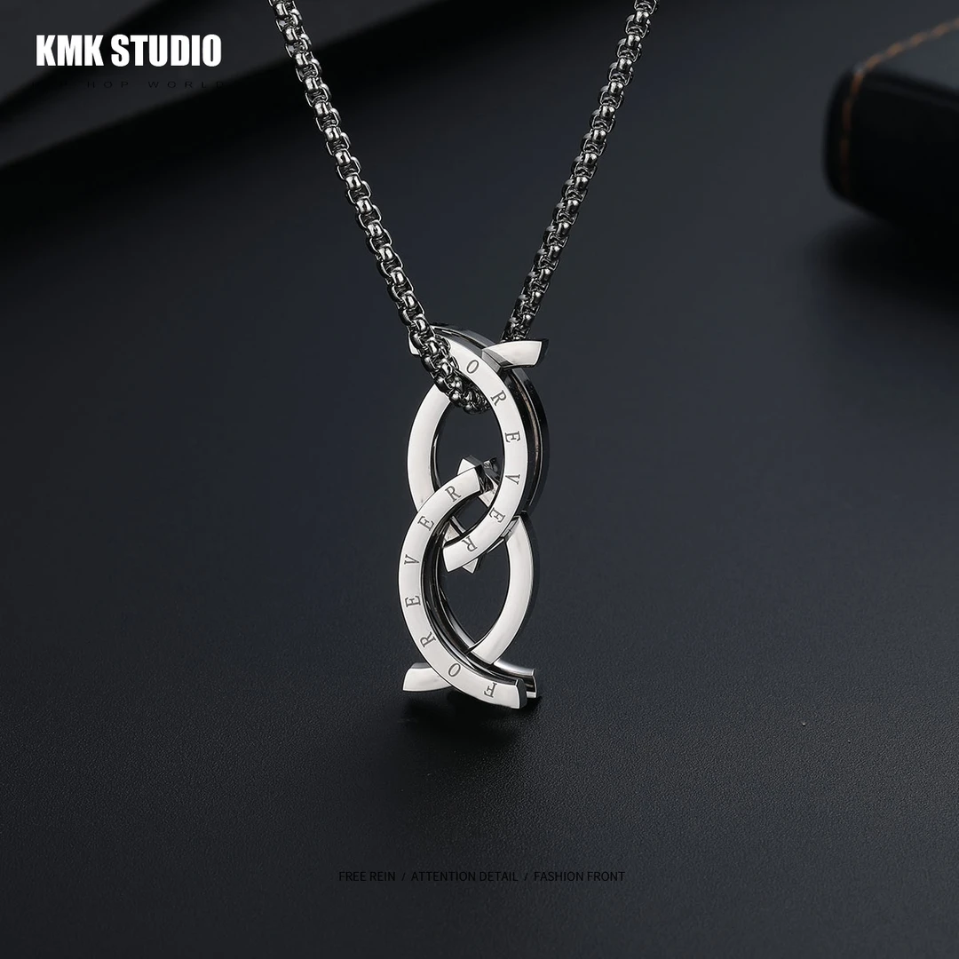 钛钢项链 亲吻鱼戒指项链两用款男士钛钢吊坠项链情侣款配饰时尚