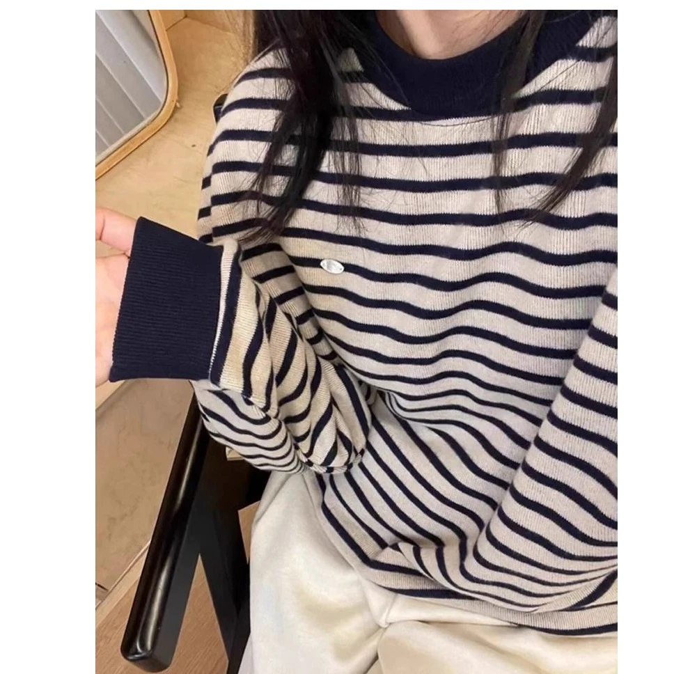 美式oversize条纹圆领卫衣女春秋2025新款爆款宽松独特超好看上衣